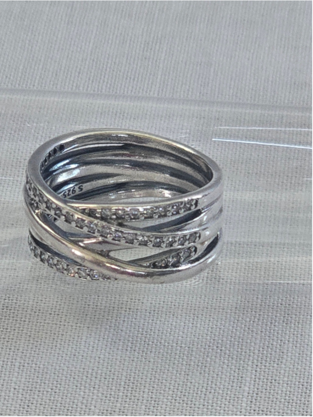 Pandora Entwined Sparkling Lines Ring Silver Size 58 US 8.5